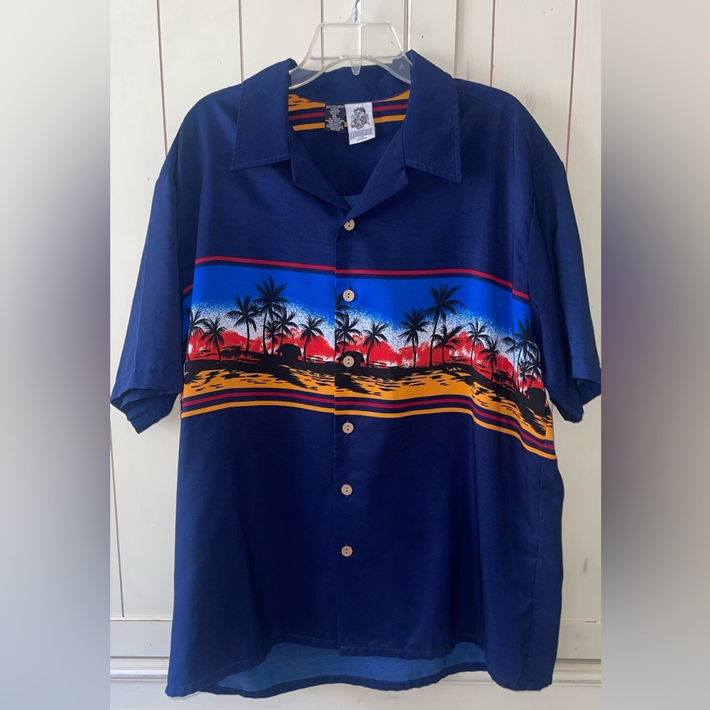 Men's Kennington Red Button Down Hawaiian Short Sleeve Shirt Size XL